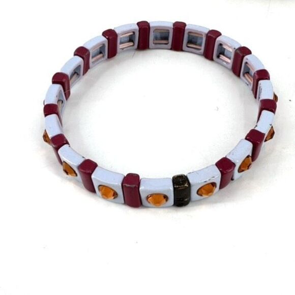 Roxanne Assoulin Womens Enamel Swarovski Crystal Stretch Bracelet Light blue Red - Picture 2 of 12